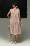 Shop_Urvashi Kaur_Pink Tussar, Silk V-neck Hina Dress _at_Aza_Fashions