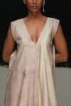 Urvashi Kaur_Pink Tussar, Silk V-neck Hina Dress _Online_at_Aza_Fashions