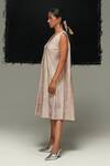 Buy_Urvashi Kaur_Pink Tussar, Silk V-neck Hina Dress _Online_at_Aza_Fashions
