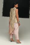 Shop_Urvashi Kaur_Multi Color Tussar, Silk Asymmetric Multicolor Handwoven Rika Top _at_Aza_Fashions
