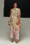 Buy_Urvashi Kaur_Multi Color Tussar, Silk Asymmetric Multicolor Handwoven Rika Top _at_Aza_Fashions