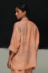 Shop_Urvashi Kaur_Orange Linen Embroidery Open Neck Designer Jyu Jacket _at_Aza_Fashions