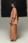Buy_Urvashi Kaur_Orange Linen Embroidery Open Neck Designer Jyu Jacket _Online_at_Aza_Fashions