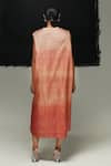Shop_Urvashi Kaur_Peach Tussar, Silk Collared Sakura Ombre Dyed Dress _at_Aza_Fashions