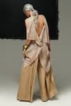 Shop_Urvashi Kaur_Gray Linen Embroidery Cowl Neck Haru Top _at_Aza_Fashions