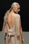 Urvashi Kaur_Gray Linen Embroidery Cowl Neck Haru Top _Online_at_Aza_Fashions
