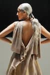 Buy_Urvashi Kaur_Gray Linen Embroidery Cowl Neck Haru Top _Online_at_Aza_Fashions