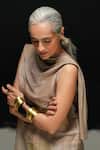 Shop_Urvashi Kaur_Gray Linen Embroidery Cowl Neck Haru Top _Online_at_Aza_Fashions