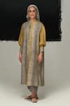 Urvashi Kaur_Gray Tussar, Silk Collared Shibui Dress _Online_at_Aza_Fashions