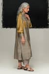 Buy_Urvashi Kaur_Gray Tussar, Silk Collared Shibui Dress _Online_at_Aza_Fashions