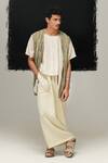 Buy_Urvashi Kaur_White Silk Sage Green Mulberry Waistcoat _at_Aza_Fashions