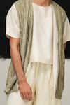 Urvashi Kaur_White Silk Sage Green Mulberry Waistcoat _Online_at_Aza_Fashions