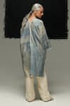 Shop_Urvashi Kaur_Blue Tussar, Silk V-neck Denim Handwoven Dress _at_Aza_Fashions