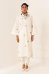 Buy_OFRIDA_White Cotton Split V-neck Limon Polka Dot Kurta _Online_at_Aza_Fashions
