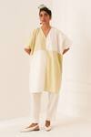 Buy_OFRIDA_White Cotton V-neck Limon Color Block Kaftan _at_Aza_Fashions