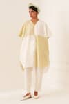 Buy_OFRIDA_White Cotton V-neck Limon Color Block Kaftan _Online_at_Aza_Fashions