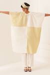 Shop_OFRIDA_White Cotton V-neck Limon Color Block Kaftan _at_Aza_Fashions