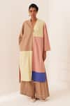 Buy_OFRIDA_Multi Color Cotton V-neck Multicolor Designer Turin Stft Kurta _at_Aza_Fashions