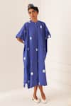Shop_OFRIDA_Blue Cotton Round Neck Luna Rb Designer Kaftan _at_Aza_Fashions