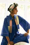 Buy_OFRIDA_Blue Cotton Patchwork Collared Royal Designer Shirt 