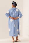 Shop_OFRIDA_Blue Cotton Round Neck Luna Applique Gathered Dress _at_Aza_Fashions