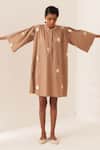 Buy_OFRIDA_Beige Cotton Round Neck Luna Latte Dress _at_Aza_Fashions