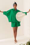 Shop_OFRIDA_Green Cotton Collared Circle Emerald Shirt _at_Aza_Fashions