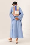 Shop_OFRIDA_Blue Cotton V-neck Powder Designer Dress _at_Aza_Fashions