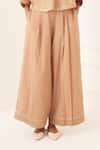 Buy_OFRIDA_Beige Cotton V-neck Designer Latte Yin Top Set _Online_at_Aza_Fashions