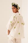 Shop_OFRIDA_White Cotton Round Neck Limone Polka Dot Shirt And Pant Set _at_Aza_Fashions