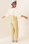Shop_OFRIDA_White Cotton V-neck Color Block Top And Pant Set _at_Aza_Fashions