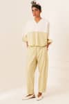 Buy_OFRIDA_White Cotton V-neck Color Block Top And Pant Set _at_Aza_Fashions