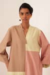 Buy_OFRIDA_Beige Cotton V-neck Multicolor Turin Kurta Set _Online_at_Aza_Fashions