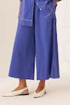 OFRIDA_Blue Cotton Patchwork Collared Royal Designer Shirt And Pant Set _Online_at_Aza_Fashions