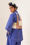 Buy_OFRIDA_Blue Cotton Patchwork Collared Royal Designer Shirt And Pant Set _Online_at_Aza_Fashions