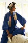 Buy_OFRIDA_Blue Cotton Patchwork Collared Royal Designer Shirt And Pant Set 