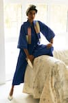 Shop_OFRIDA_Blue Cotton Patchwork Collared Royal Designer Shirt And Pant Set 