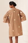 Shop_OFRIDA_Beige Cotton Round , Open Luna Latte Designer Dress And Jacket Set _at_Aza_Fashions