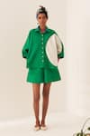 Buy_OFRIDA_Emerald Green Cotton Collared Circle Shirt Set _at_Aza_Fashions