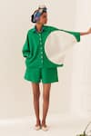OFRIDA_Emerald Green Cotton Collared Circle Shirt Set _Online_at_Aza_Fashions