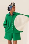 Shop_OFRIDA_Emerald Green Cotton Collared Circle Shirt Set _Online_at_Aza_Fashions
