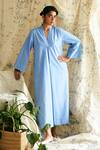 OFRIDA_Blue Cotton V-neck Multicolor Aline Dress Set _at_Aza_Fashions