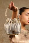 Buy_Tarun Tahiliani_Gold Tassels Leather Bucket Bag _at_Aza_Fashions