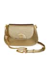 Buy_Tarun Tahiliani_Gold Leather Sling Bag With Chain Strap _Online_at_Aza_Fashions