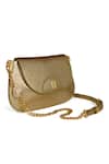 Shop_Tarun Tahiliani_Gold Leather Sling Bag With Chain Strap _Online_at_Aza_Fashions
