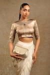 Tarun Tahiliani_Gold Leather Sling Bag With Chain Strap _at_Aza_Fashions