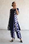 Saksham & Neharicka_Navy Cotton, Silk Applique Round Neck Blue Kurta Set _Online_at_Aza_Fashions
