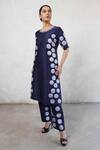 Buy_Saksham & Neharicka_Navy Cotton, Silk Applique Round Neck Blue Kurta Set _Online_at_Aza_Fashions