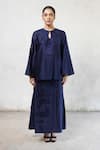 Saksham & Neharicka_Navy Cotton, Silk Applique Keyhole Neck Blue Co-ord Set _Online_at_Aza_Fashions