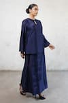 Shop_Saksham & Neharicka_Navy Cotton, Silk Applique Keyhole Neck Blue Co-ord Set _Online_at_Aza_Fashions